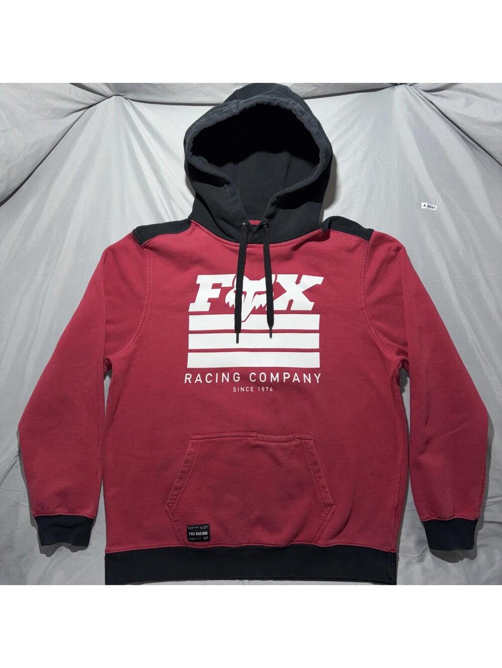 Fox Racing Hoodie Mens Large Red Black Moto Graphic Spell Out Pullover